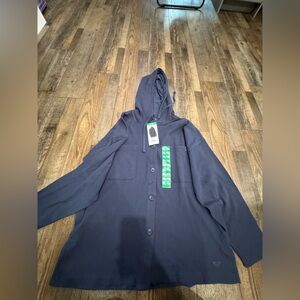 Navy Hooded Button-Up top